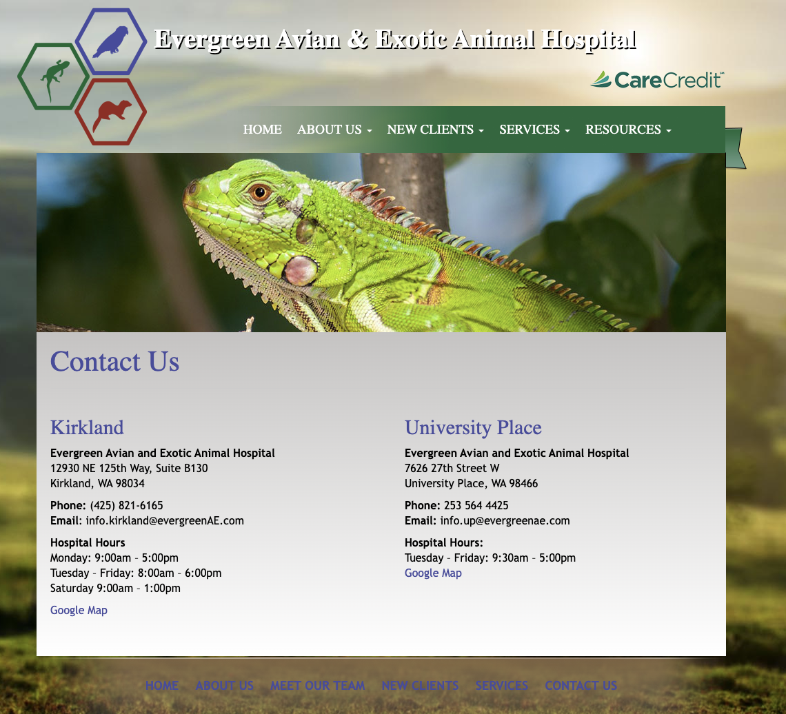 Evergreen avian & store exotic animal hospital